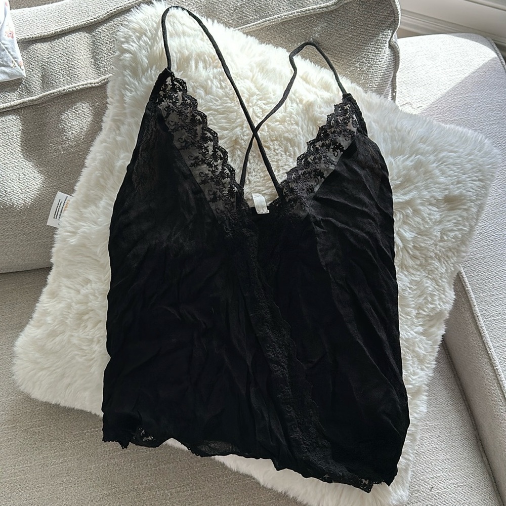 Free People Intimately Sheer Lace Deep V Tank
